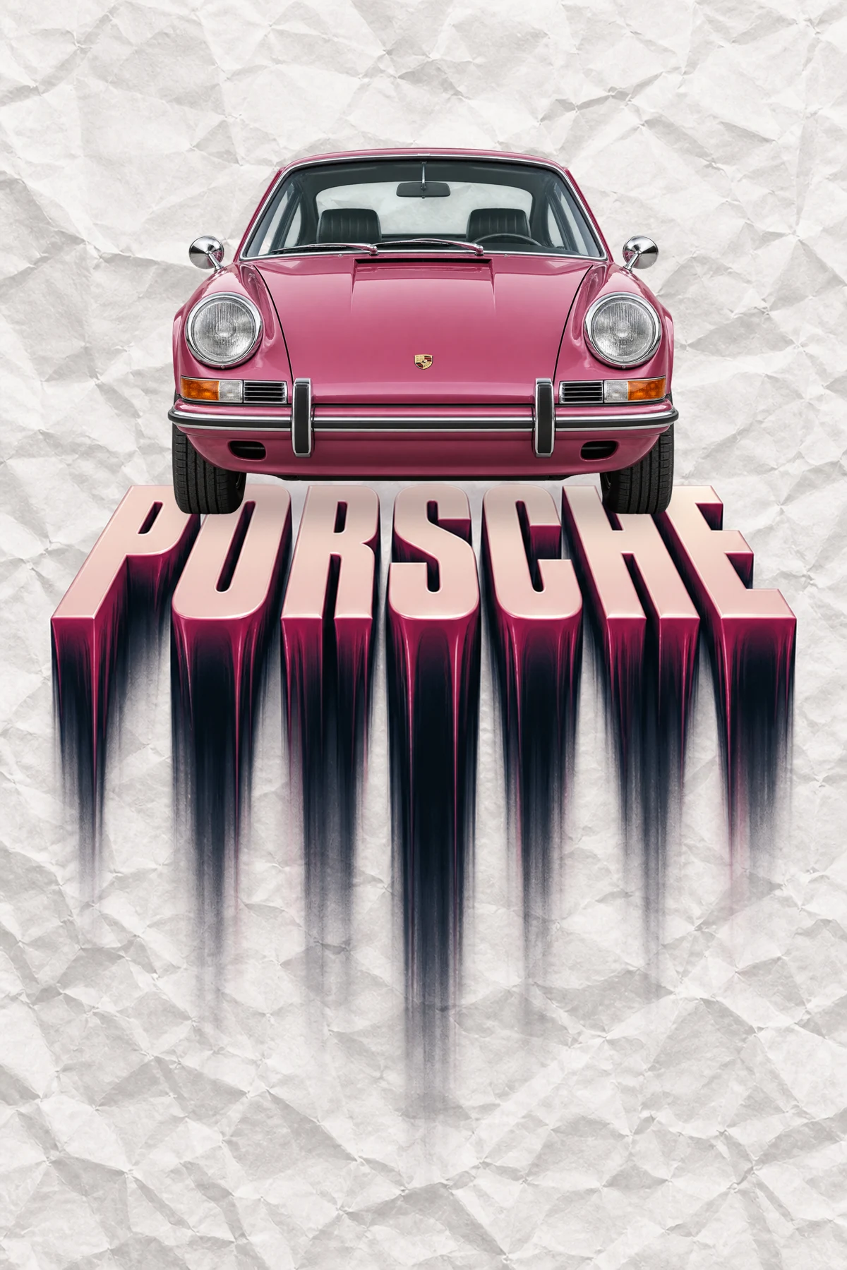 Pink Porsche and melting typography poster