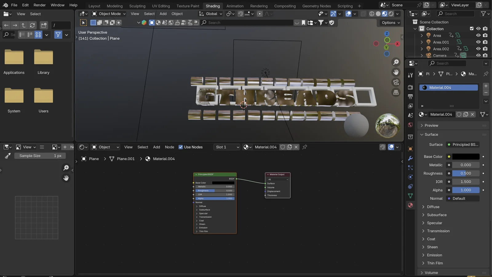 GTHREADS title and material setup in Blender